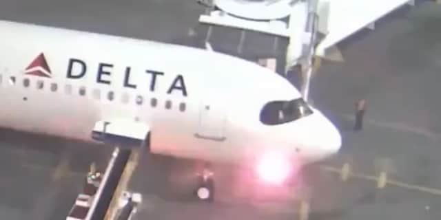 Plane's nose bursts into flames.